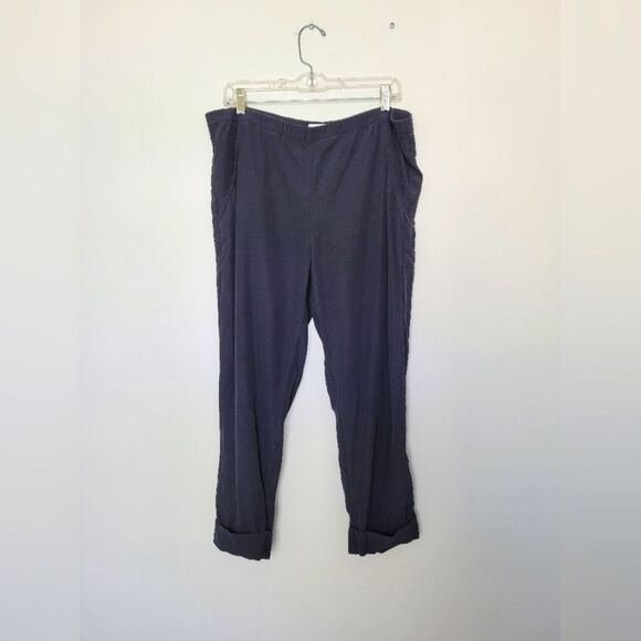 Elaine Kim 100% Silk Lined Pull On Pants Elastic Waistband Cuffed Ankle Black - Picture 1 of 10